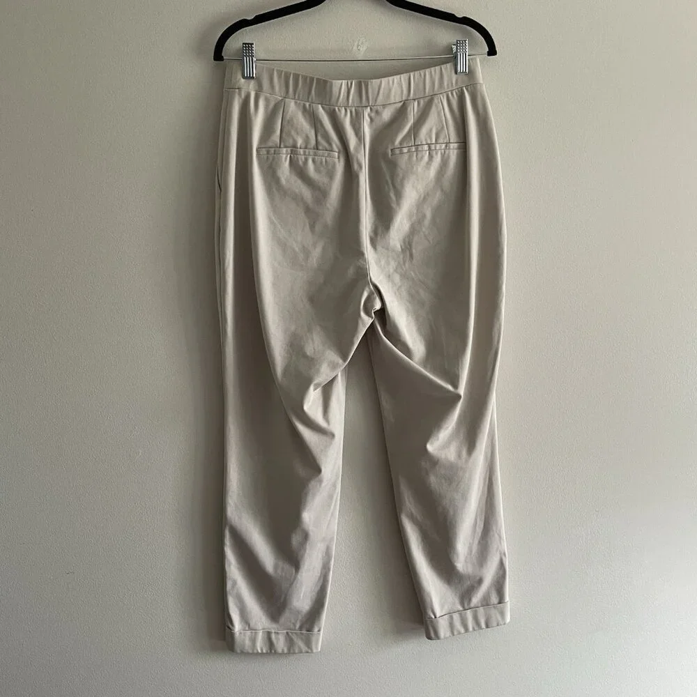 Express Women M Beige Stretch Knit Pockets Pull-On High Rise Cuffed Ankle Pants